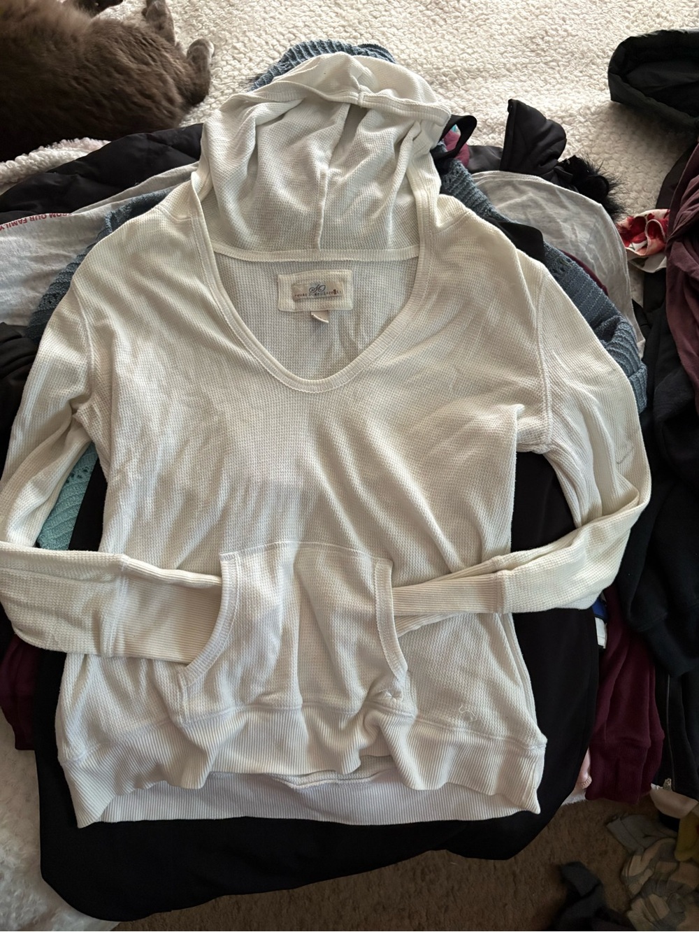 Light Cream Hooded Waffle-Knit Women's Sweater